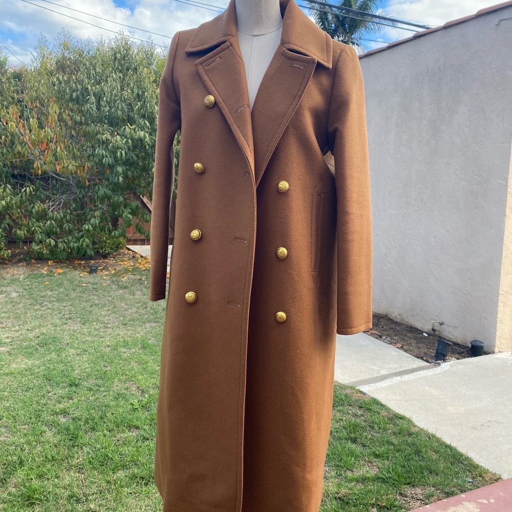 J. Crew Brown Trench Coat with Gold Buttons